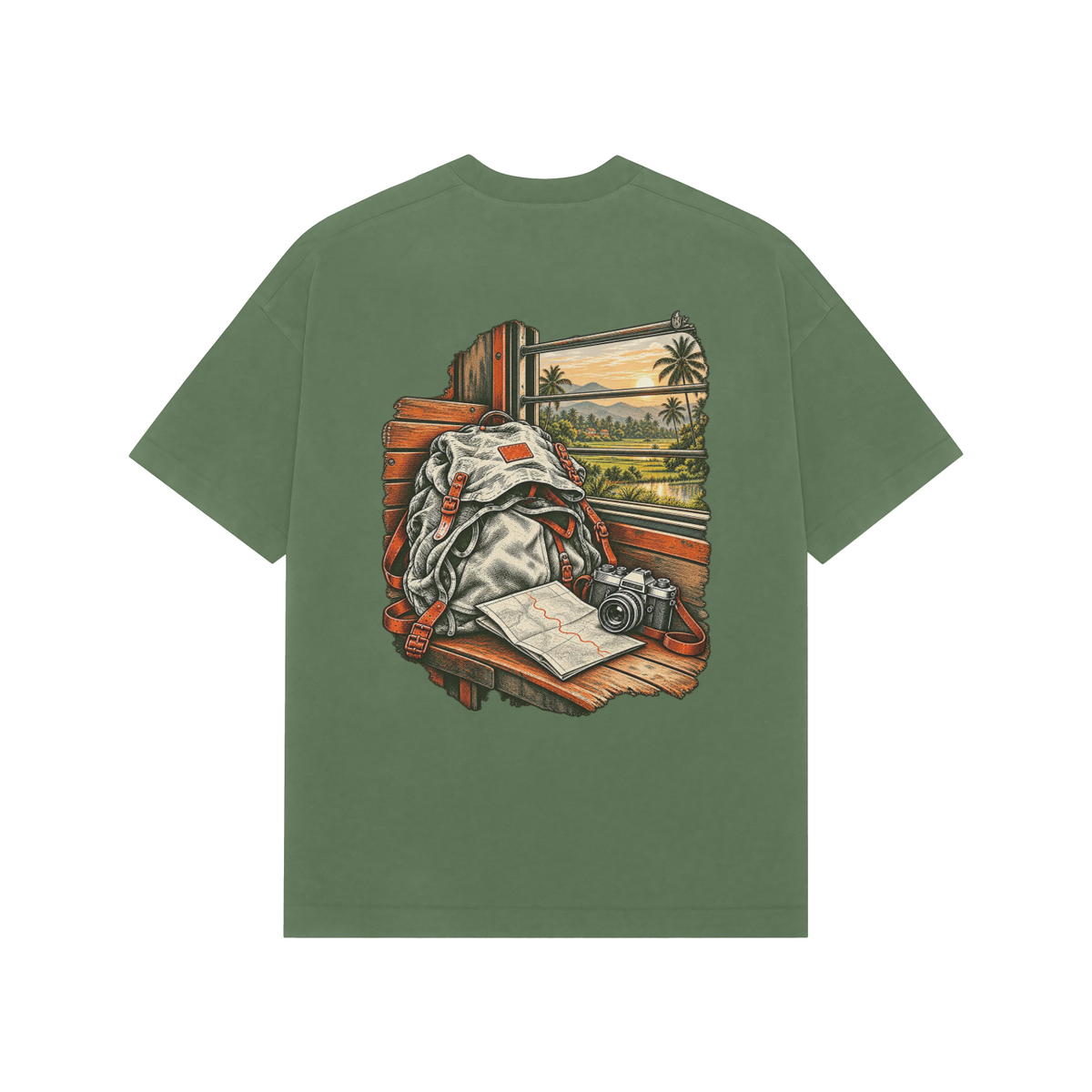 Window Seat — Premium Oversized T-shirt in Forest Green — model