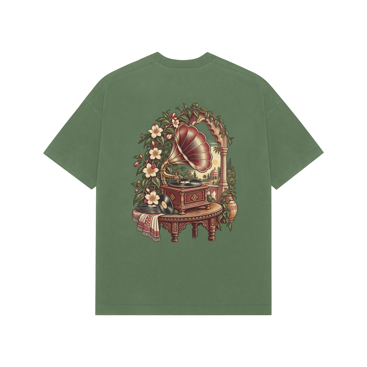 Veranda Melody — Premium Oversized T-shirt in Forest Green — model