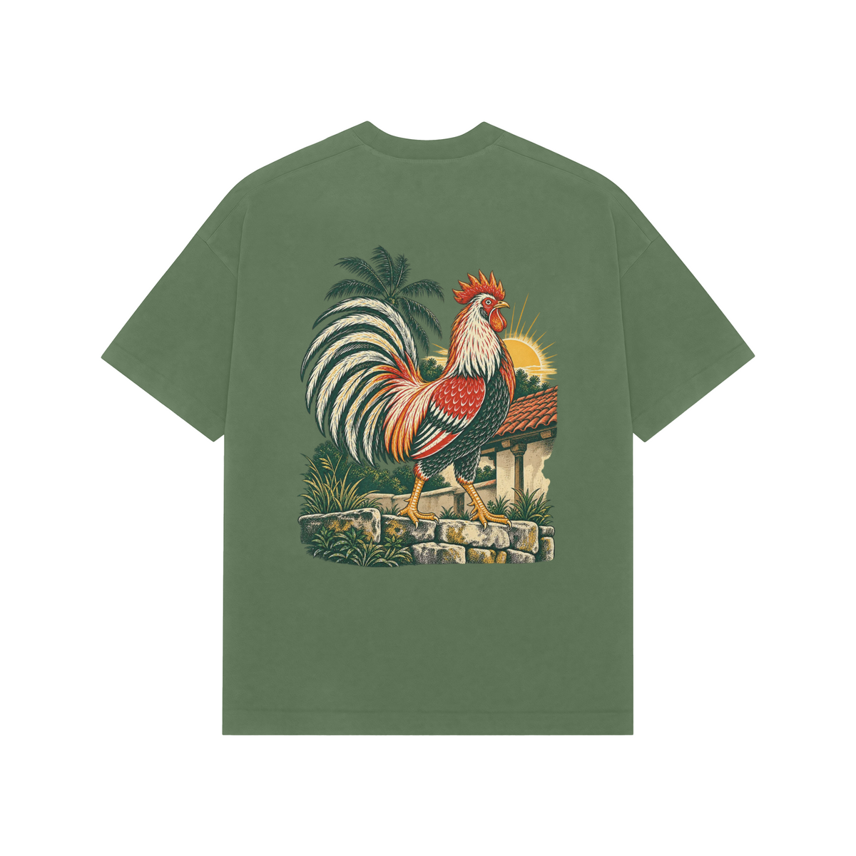 Village Morning — Premium Oversized T-shirt in Forest Green — model