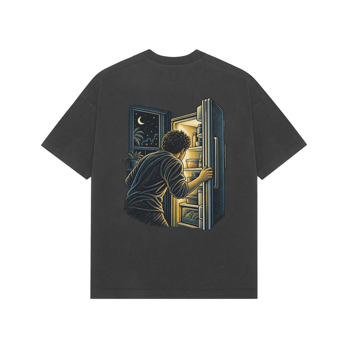 Fridge Glow — Premium Oversized T-shirt in Black — model