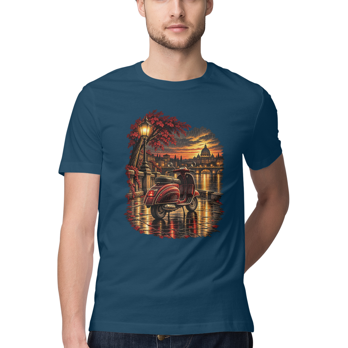 Monsoon Ride — Regular Unisex T-shirt in Navy — model