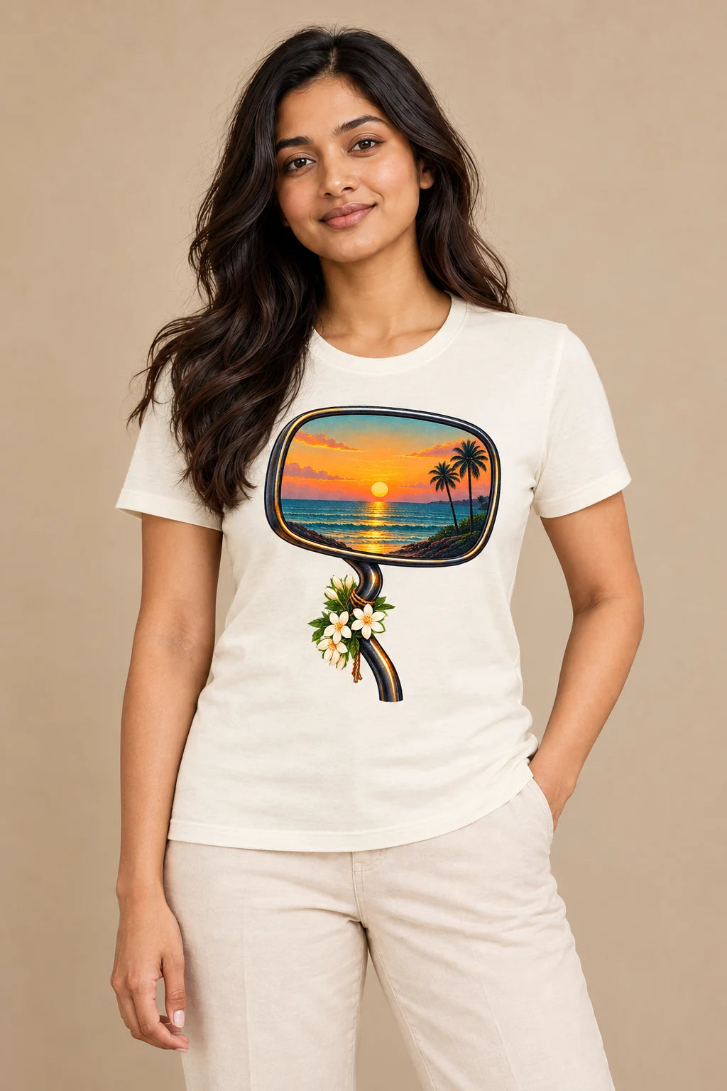 Last Light Mirror artwork on a women's Regular Tee
