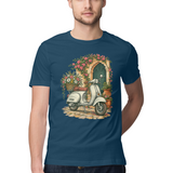 Courtyard Blooms — Regular Unisex T-shirt in Navy — model