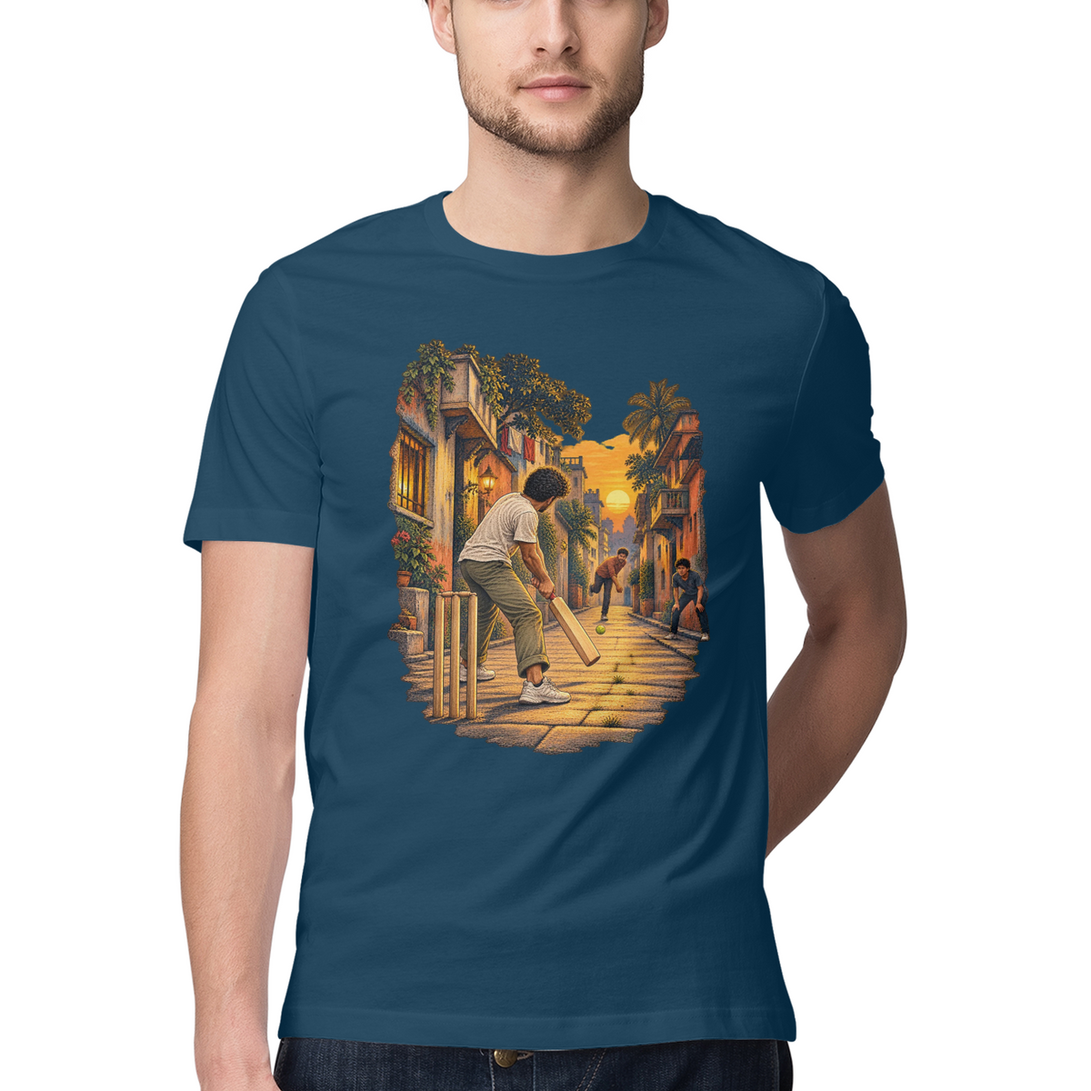 Gully Hour — Regular Unisex T-shirt in Navy — model