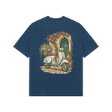 Courtyard Blooms — Premium Oversized T-shirt in Navy — model