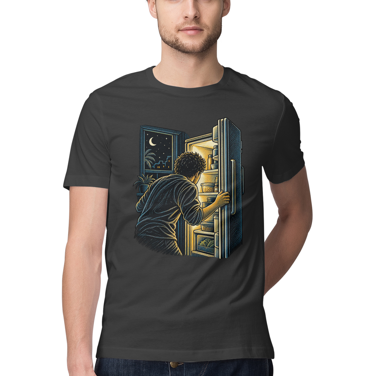 Fridge Glow — Regular Unisex T-shirt in Black — model
