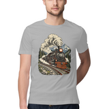 Mountain Express — Regular Unisex T-shirt in Ash Grey — model