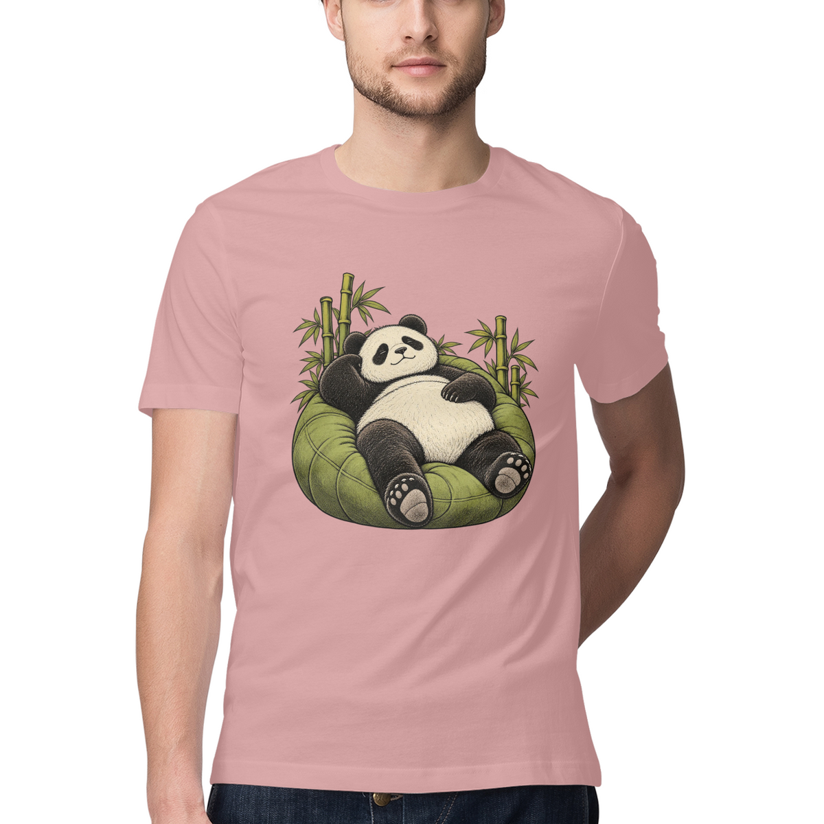 Lounge Panda — Regular Unisex T-shirt in Dusty Rose — model