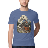 Mountain Express — Regular Unisex T-shirt in Slate Blue — model