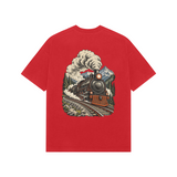 Mountain Express — Premium Oversized T-shirt in Red — model