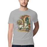 Courtyard Blooms — Regular Unisex T-shirt in Ash Grey — model
