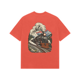 Mountain Express — Premium Oversized T-shirt in Burgundy — model