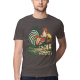 Village Morning — Regular Unisex T-shirt in Charcoal — model