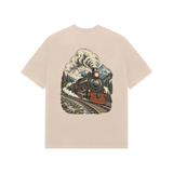 Mountain Express — Premium Oversized T-shirt in Beige — model