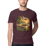 Golden Backwater — Regular Unisex T-shirt in Burgundy — model