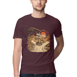 Desert Routes — Regular Unisex T-shirt in Burgundy — model