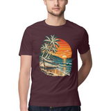 Coastal Drift — Regular Unisex T-shirt in Burgundy — model