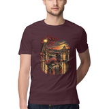 Monsoon Ride — Regular Unisex T-shirt in Burgundy — model