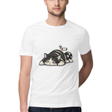 Sleepy Cat — Regular Unisex T-shirt in White — model