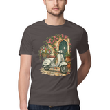 Courtyard Blooms — Regular Unisex T-shirt in Charcoal — model