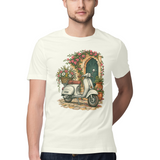 Courtyard Blooms — Regular Unisex T-shirt in Ivory — model