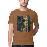 Fridge Glow — Regular Unisex T-shirt in Chocolate — model