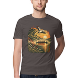 Golden Backwater — Regular Unisex T-shirt in Charcoal — model