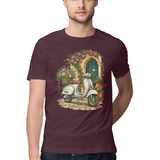 Courtyard Blooms — Regular Unisex T-shirt in Burgundy — model