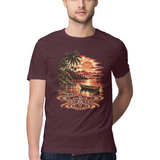 Dawn Contours — Regular Unisex T-shirt in Burgundy — model
