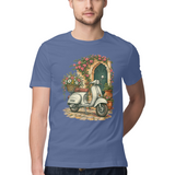 Courtyard Blooms — Regular Unisex T-shirt in Slate Blue — model