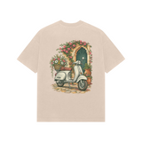 Courtyard Blooms — Premium Oversized T-shirt in Beige — model