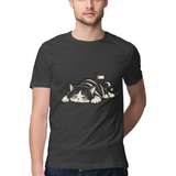 Sleepy Cat — Regular Unisex T-shirt in Black — model