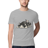 Sleepy Cat — Regular Unisex T-shirt in Ash Grey — model