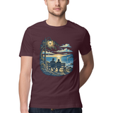 Evening Company — Regular Unisex T-shirt in Burgundy — model