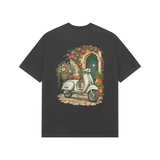 Courtyard Blooms — Premium Oversized T-shirt in Black — model