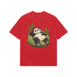 Lounge Panda — Premium Oversized T-shirt in Red — model