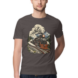 Mountain Express — Regular Unisex T-shirt in Charcoal — model