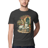 Courtyard Blooms — Regular Unisex T-shirt in Black — model
