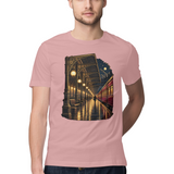 Platform Lanterns — Regular Unisex T-shirt in Dusty Rose — model