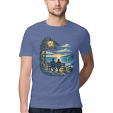 Evening Company — Regular Unisex T-shirt in Slate Blue — model