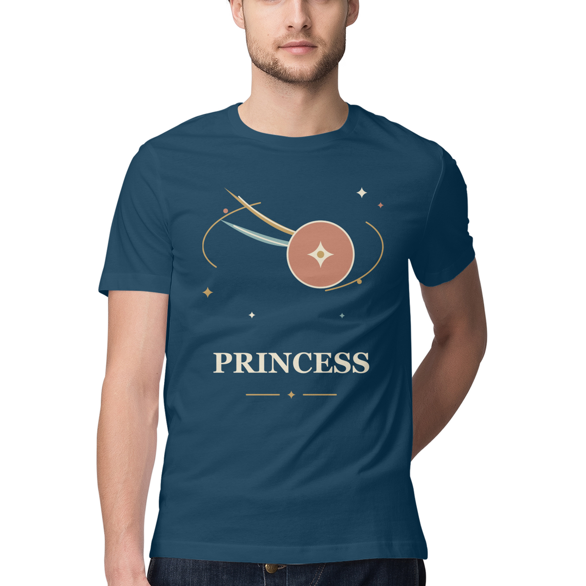 Orbit Princess — Regular Unisex T-shirt in Navy — model