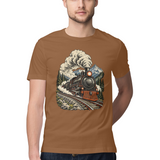 Mountain Express — Regular Unisex T-shirt in Chocolate — model
