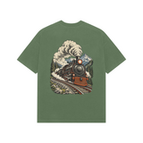 Mountain Express — Premium Oversized T-shirt in Forest Green — model