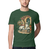 Courtyard Blooms — Regular Unisex T-shirt in Forest Green — model