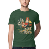 Village Morning — Regular Unisex T-shirt in Forest Green — model