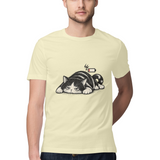Sleepy Cat — Regular Unisex T-shirt in Sand — model