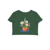 Café Bloom — Women's Crop Top - Olive Green