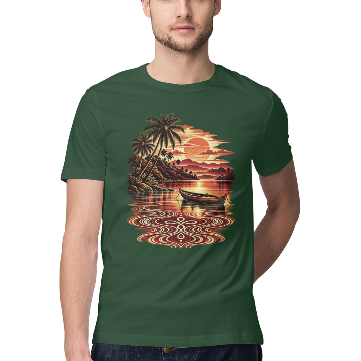 Dawn Contours — Regular Unisex T-shirt in Forest Green — model