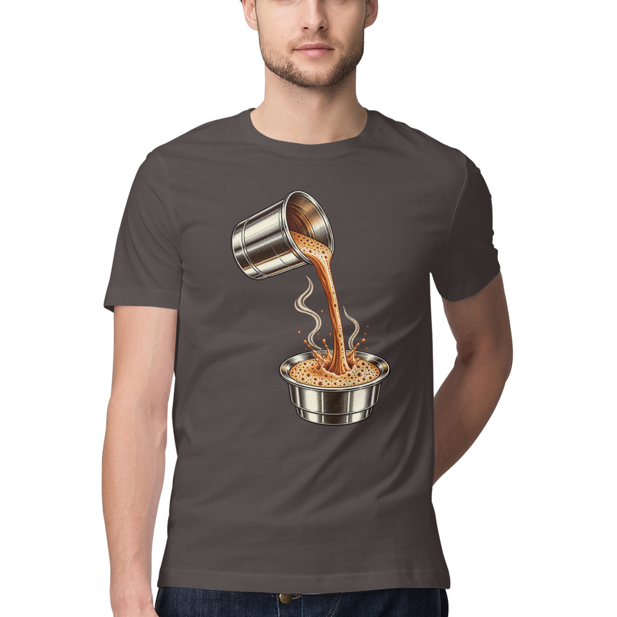 Coffee Arc — Regular Unisex T-shirt in Charcoal — model