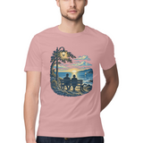 Evening Company — Regular Unisex T-shirt in Dusty Rose — model